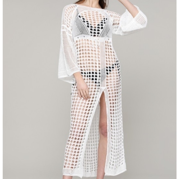 Sale! 1 LEFT! New Crochet Knit Hollow Out Beach Swim Dress Cover Up Kaftan - Picture 10 of 11